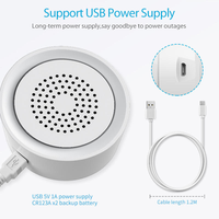 Sirène d'alarme intelligente Tuya WiFi en stock, sûre et durable, 18 sons, alerte par application, alimentation USB, design moderne, matériau PC+ABS pour la maison
