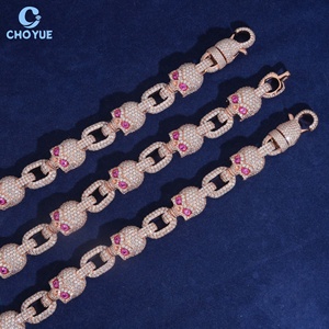 Wholesale Price 925 Silver <b>Iced</b> <b>Out</b> Moissanite Skull Link Necklace Hip Hop Fashion Jewelry for Party Gift Cuban Link - Product Image 2