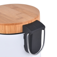 Poubelle à pédale ronde pour bureau et salle de bain, couvercle en bambou, revêtement en poudre, poubelle en bambou avec fermeture douce WBR068