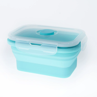 Boîte à lunch rectangulaire pliable en silicone colorée avec couvercle verrouillable 350 500 800 1200ml, récipient alimentaire pliable compatible micro-ondes