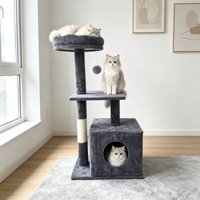 Arbre à chat de luxe avec condo et maisonnette pour chat d'intérieur, design bois beige, grand poteau à gratter, fabricant de meubles pour animaux de compagnie