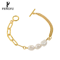 Bracelets à double rang de perles baroques fines avec fermoir OT pour femmes, bijoux en argent sterling 925 personnalisés par des designers, vente en gros
