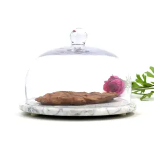 Small Transparent Marble Cake Stand Wholesale Dust Cover Stone Base Glass Dome Christmas Plate Wedding Cake Christmas Decor
