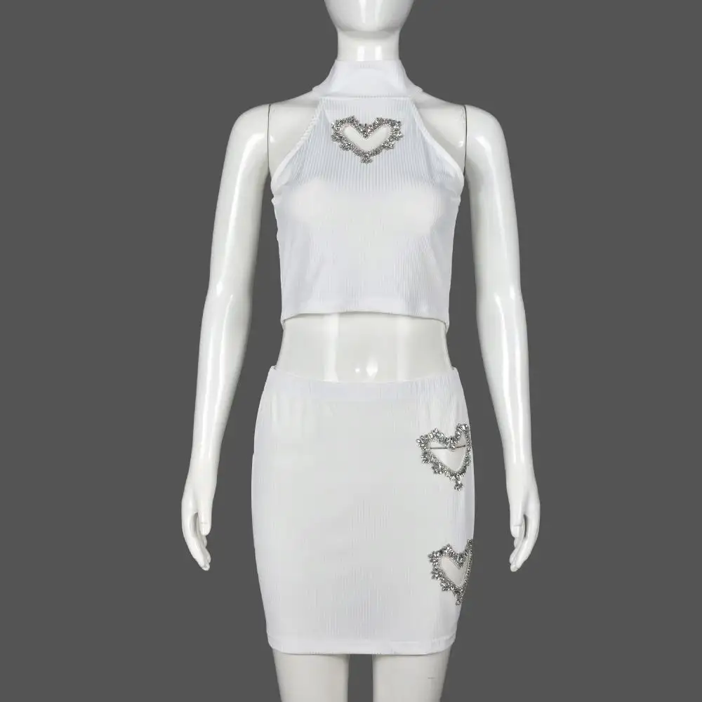 Новая модель, индивидуальная юбка-карандаш, комплект из двух предметов, юбка со стразами, укороченный топ