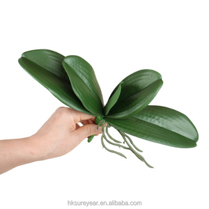 Simulation artificielle de feuilles d'orchidée papillon, grandes feuilles d'orchidée en branche, arrangement floral en plastique avec herbe, plante verte - Product Image 2