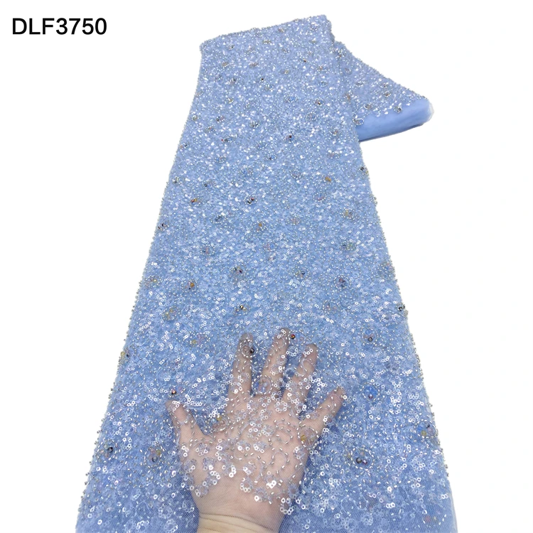 Wholesale New Luxury Bridal Heavy Beads Sequins Lace Fabric Handmade Embroidered Textile with Pearls Yard Per Kg