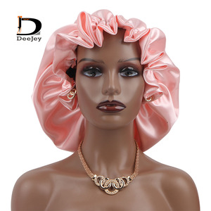 Bonnets en Satin de soie Double couche avec cordon de serrage pour dormir, accessoires de cheveux personnalisés - Product Image 4