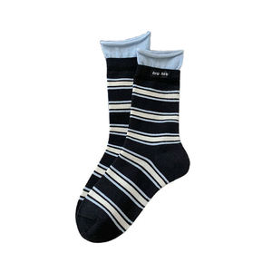 Chaussettes décontractées <span class=keywords><strong>pour</strong></span> femmes, style coréen tendance, niche rétro, rayées, à revers <span class=keywords><strong>large</strong></span>, double couche, bord roulé - Product Image 5