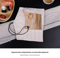 Nouvel ensemble de couverts portables en bambou, sac de transport inclus, couteau, fourchette, cuillère, 6 pièces, écologique et durable, idéal pour les cadeaux
