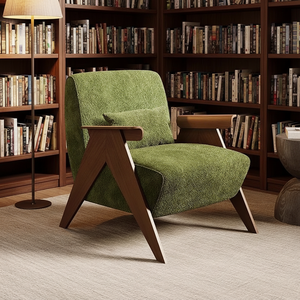 Nordic Retro Green Single Sofa <strong>Chair</strong> Chenille Lazy Style Solid Wood Light Luxury Living Room Furniture - Product Image 1