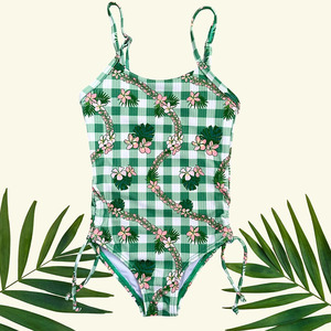 OEM Custom Cute Beach Print Drawstring <b>Onesie</b> Swimsuit for Girls, High-Quality Nylon Hawaiian Print Girls Swimwear - Product Image 3