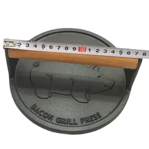 Cast Iron Steak Weight/Bacon Press With Wooden Handle 7-Inch Heavy-Weight Grill Press Commercial Grade Burger