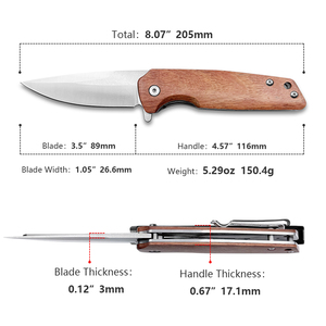 Ngoài Trời Chiến Thuật Survival Thép Không Gỉ Drop Point Gấp Pocket Dao Gỗ Đàn hương Màu Đỏ Xử Lý Cho Săn Bắn Cắm Trại OEM - Product Image 4