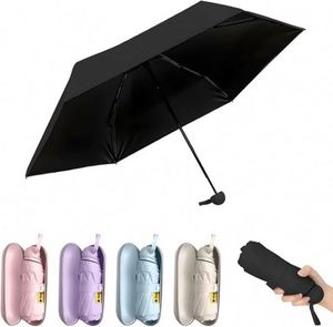 Mini Portable 5-Fold <b>Pocket</b> Capsule Umbrella Alloy Ribs 190T Cute Custom Logo Dual-use Sun Rain Black Coating UV Business Gifts - Product Image 5