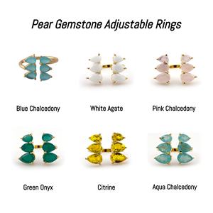 Rosa Calcedonia piedras preciosas Latón chapado en oro ajustable punta conjunto pera forma Hip Hop hecho a mano diseñador moda anillo regalo al por mayor - Product Image 2