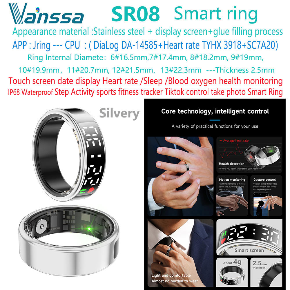 Silver SR08-หน้าจอ-สลีป-กีฬา-สุขภาพ-แหวนอัจฉริยะ