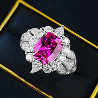 Cincin batu merah muda desain geometris baru perhiasan mewah ringan personalisasi perak 925