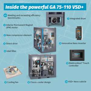 Compresseur d'air à vis Atlas Copco GA75VSDFF GA110FF GA90FF GA75FF GA110VSD GA90VSD GA75VSD <span class=keywords><strong>GA110</strong></span> GA90 GA75 VSD FF - Product Image 6