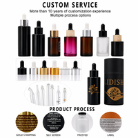 Flacon compte-gouttes en verre givré de 30 ml et 50 ml avec bouchons multicolores, flacons de sérum de luxe avec pipette, emballage cosmétique pour huiles essentielles