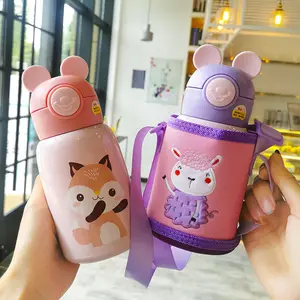 Kreatif Anak Lucu 316 Stainless Steel Botol Air Jerami Cangkir Termos 2 Cover dengan Portable Kain Cover Bayi Outdoor Piala mug