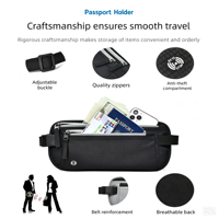 Nouvelle pochette de passeport en nylon, étanche, anti-RFID, invisible, ajustée, sac banane antivol, design simple, pour le rangement de l'argent de voyage
