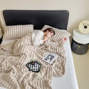 最新设计特大号豪华兔子毛绒毛毯沙发冬季卧室毛毯