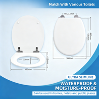 Siège de toilette carré en MDF ultra fin blanc brillant de 18 pouces avec peinture à effet de frisure