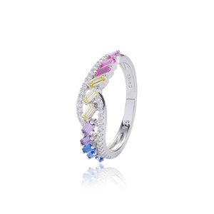 Simply Fashion แหวนเพชรสังเคราะห์สีรุ้งรูปขนมปังฝรั่งเศส,แหวนเงินสเตอร์ลิง925แหวนแฮนด์เมดชุบทอง18K สำหรับผู้หญิง - Product Image 5