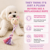 Jouet interactif en peluche couineur pour chien avec corde en coton amovible, jouet à mâcher pour animaux de compagnie avec papier froissé pour petits et moyens chiens