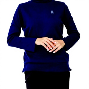 T-shirt en tricot à col roulé pour femme, couleur unie, manches longues, logo, vêtements décontractés, coupe classique, été, 100% coton biologique, respectueux de l'environnement - Product Image 1