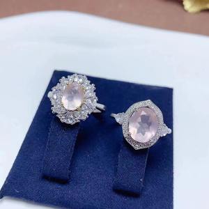 Хорошая цена, 925 стерлингового серебра, натуральный розовый кварц, минималистский роскошный модный набор женщин, кольцо оптом - Product Image 3