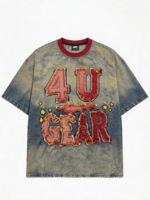 Vintage T-Shirts im amerikanischen Street-Retro-Stil mit Tierprint, 300 Gramm, schwer gewaschen, aus reiner Baumwolle, Lang- und Kurzarm, Herren, Trendmarke