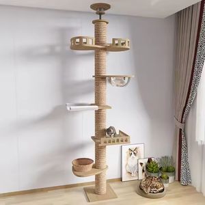 Menara pohon kucing langit-langit besar mewah tinggi dapat disesuaikan tiang gores kucing kayu Solid untuk kucing besar dibuat dengan tali Sisal - Product Image 6