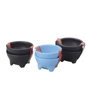 Cuencos de plástico para Salsa y Salsa, 3 patas, estilo Molcajete mejicano, gran oferta, 2 uds.