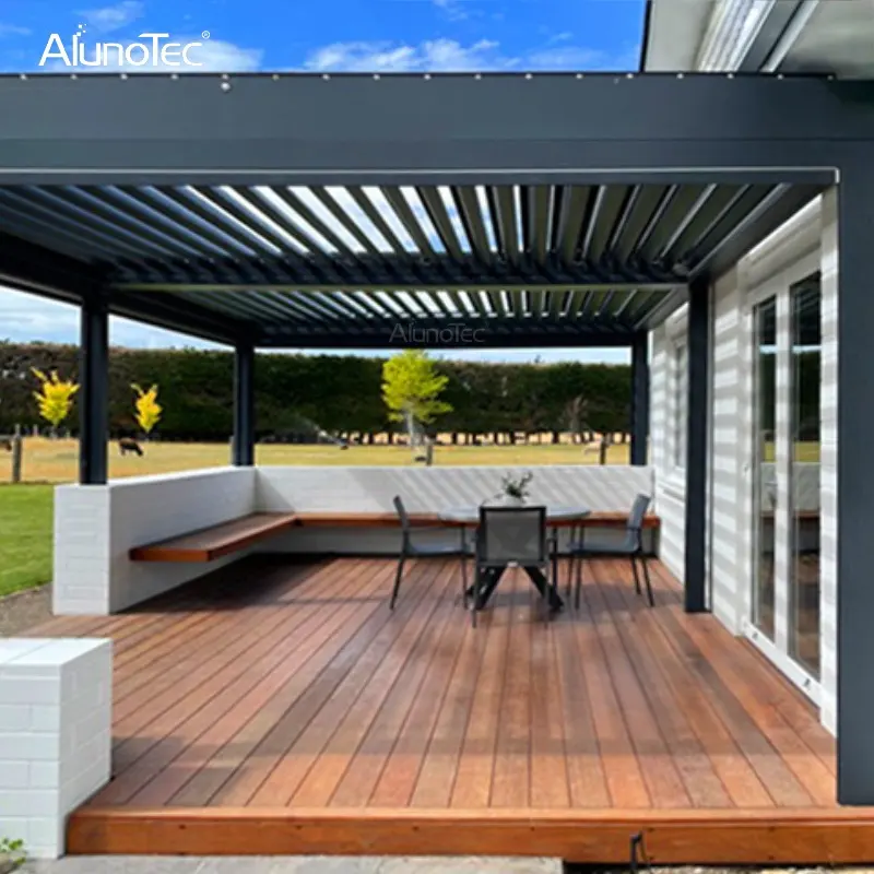 Aangepaste Pavilion Louvered Pergola Cover Elektrische Outdoor Waterdichte Aluminium Tuinhuisje