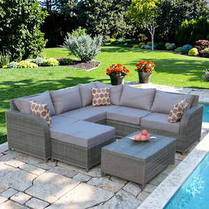 Ensemble de canapés modernes 5 places en <span class=keywords><strong>rotin</strong></span> tressé résistant aux intempéries pour jardin, hôtel, cour - Product Image 6