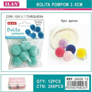 Ilan <b>Wool</b> Pompom 3.0 Cm Turquoise Color <b>Craft</b> Supply - Product Image 1