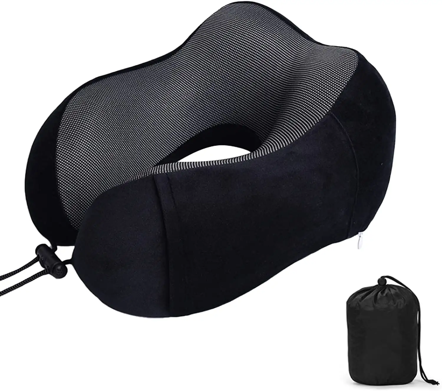 U-Shape Chin Supporting Travel Pillow Neck Pillow Memory Foam Pillow for Sleeping Rest, Airplane Car & Home Use (Black)