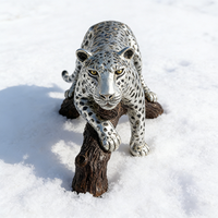 Figurine de léopard argenté, sculpture de faune sauvage avec base en bois pour la décoration de la maison et du bureau