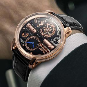 Jam Tangan <span class=keywords><strong>Analog</strong></span> Mekanis Otomatis Pria Seri Musik, Trendi Kasual, Casing Baja Tahan Karat, Kulit Asli - Product Image 2