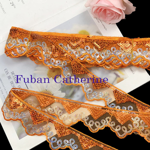 Bán buôn 5cm ren băng 10 yards Jacquard Ribbon hoa ren TRIM với sequins thêu ren TRIM - Product Image 4