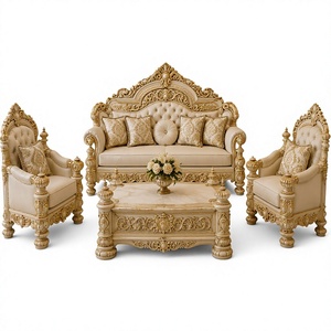 Collection de meubles de salon de style Versailles de luxe, canapé et chaises en bois sculpté doré ivoire majestueux, ensemble de salon rococo - Product Image 2