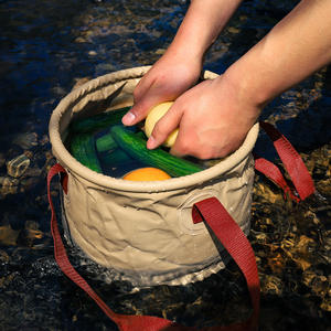 Seau à eau pliable portable 28L en PVC enduit, pliable, pour le camping en plein air, la pêche, le lavage, seau multi-usages - Product Image 4