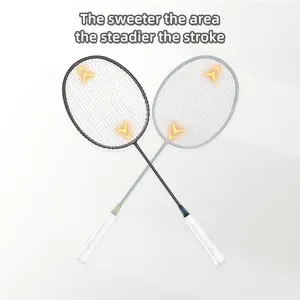 Raket Badminton karbon penuh, raket Badminton rangka baja kekerasan seimbang 4U, fitur ringan pegangan PU bahan besi penuh