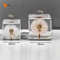 Fait à la main Unique 3D Fleur Résine Presse-papiers Acrylique Transparent Réel Pissenlit Cube Ornement Nouveauté Cadeau Artisanat Intégré
