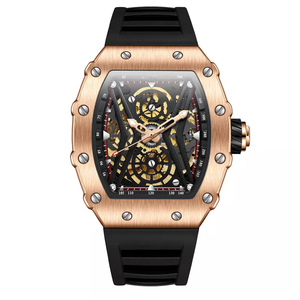 Montre automatique de luxe en acier inoxydable étanche, montre mécanique à ressort squelette - Product Image 1