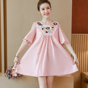 New style summer short sleeve breathable embroidery dresses loose comfortable sweet 2021 maternity dress