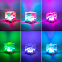 Boîte de cube LED de charge USB Lampe de table stéréoscopique Décoration de bureau Veilleuse Cube acrylique Lumière d'environnement