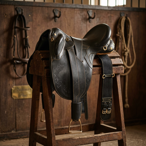 Naturally Customized Black English Race <b>Saddle</b> with Wood Tree Soft Comfortable Sustainable Genuine Leather Horse Rugs 4-Season - Product Image 1
