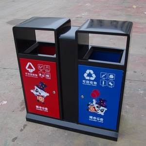 Outdoor Waste <b>Bin</b> <b>Rectangle</b> Metal Two Category Recyclable And Non Recyclable For Parks And Scenic Spots - Product Image 1